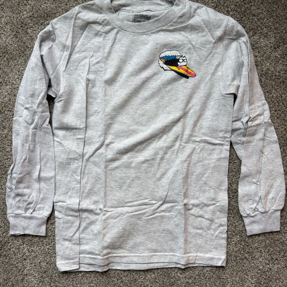 The Aquabats! Surfing Lil Bat Men's Light Gray Long Sleeve Graphic Tee - Picture 2 of 4